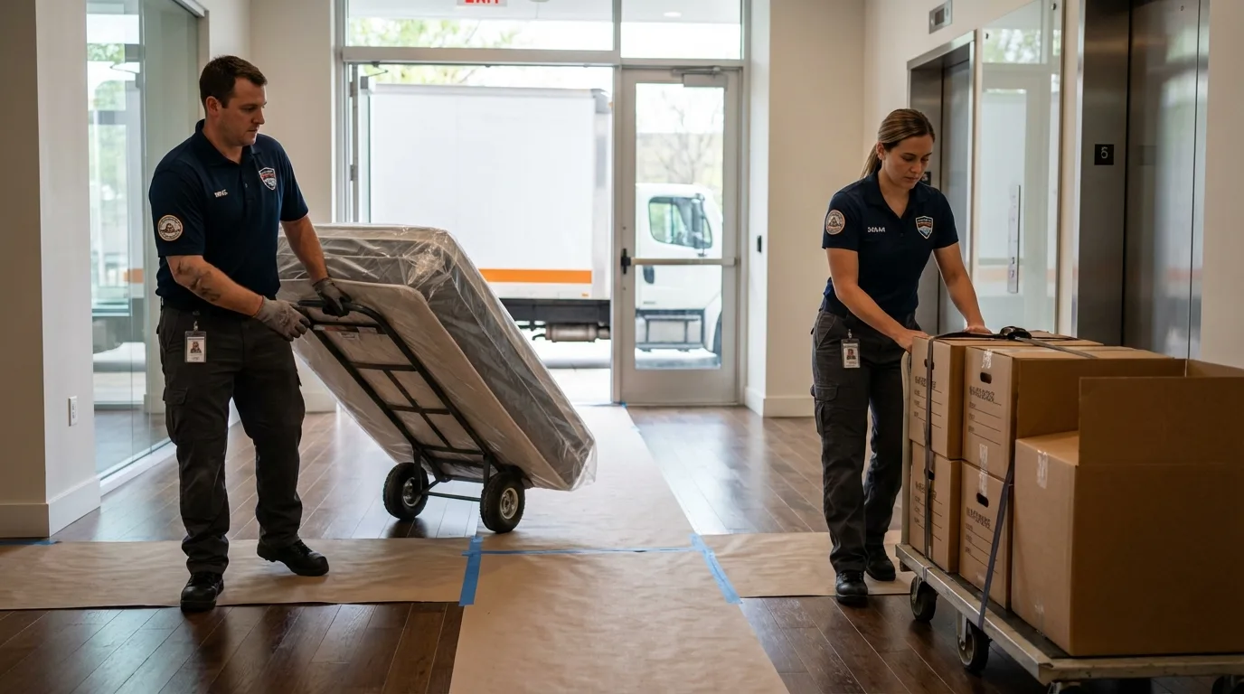 Professional apartment movers loading elevator in Unionville, MO